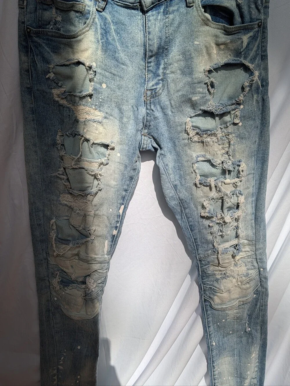 Men's Skinny Distressed Light Blue Ripped Jeans